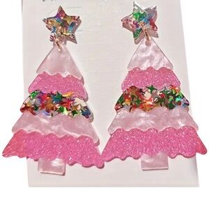 Pink Christmas Tree Dangle Earrings